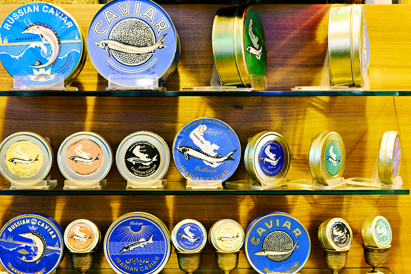 Caviar display in Grand Bazaar market in Istanbul Turkey Print