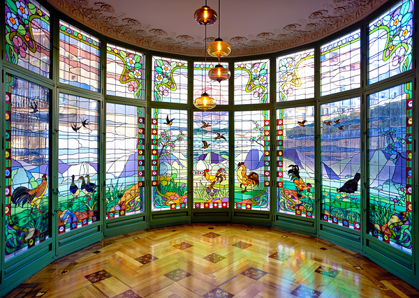Stained glass windows at Casa Lleo Morera in Barcelona Print