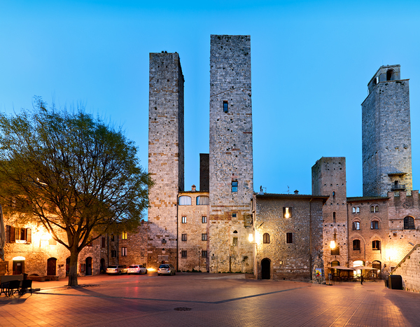 Sunset view of Piazza del Duomo in San Gimignano Tuscany Print