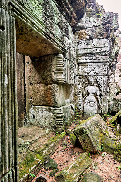 Ancient temple ruins with carved stone deity and moss. Digital Download
