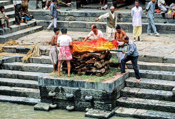 Cremation ceremony at Pashupatinath in Kathmandu Nepal Print