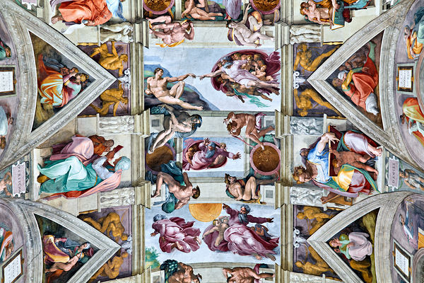 Famous ceiling of Sistine Chapel in Vatican Museums in Rome Print