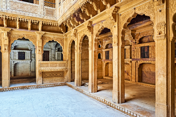 Exploring a traditional haveli house in Jaisalmer Rajasthan Print