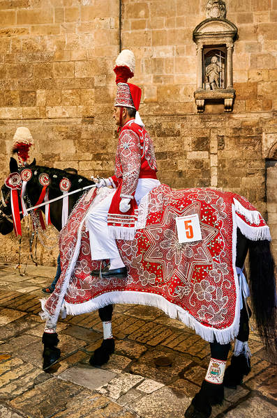 Apulia Puglia Italy. Ostuni. Festival of Saint Orontius. The cavalcata a procession of horses in the streets of the town Print