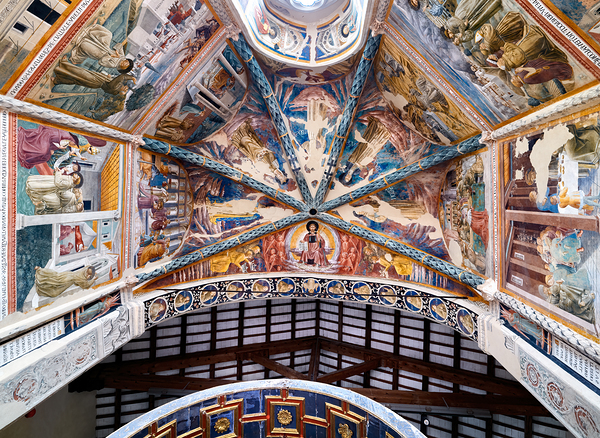 Montefalco Umbria Italy. San Francesco Church frescoed by Benozzo Gozzoli. The apse Print