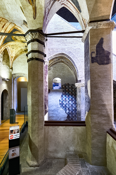 Foligno Umbria Italy. Frescoes at Trinci Palace Palazzo Trinci a patrician residence and museum. Print