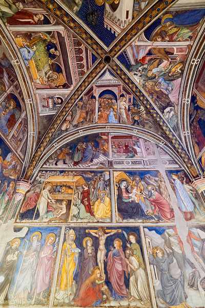 Foligno Umbria Italy. Frescoes at Trinci Palace Palazzo Trinci a patrician residence and museum. Print