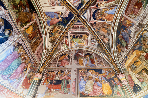 Foligno Umbria Italy. Frescoes at Trinci Palace Palazzo Trinci a patrician residence and museum. Print