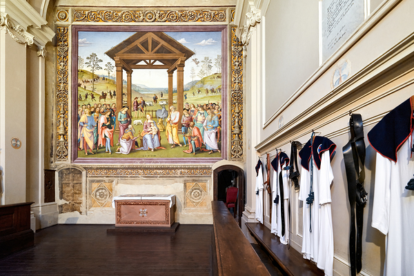 Città della Pieve Umbria Italy. Santa Maria dei Bianchi church. Adoration of the Magi fresco by Perugino Print