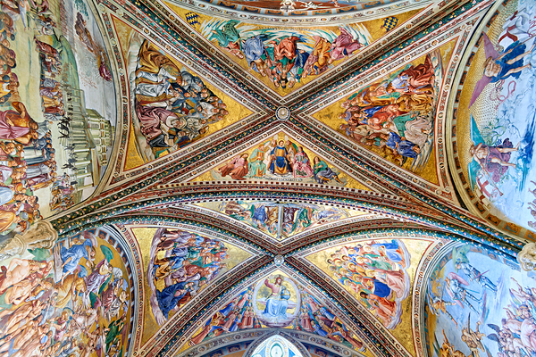 Orvieto Umbria Italy. The vault of the chapel of the Madonna di San Brizio frescoed by Fra Angelico and Benozzo Gozzoli Print