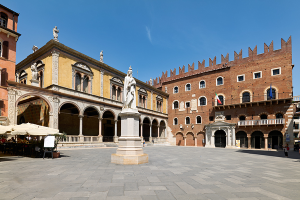 Verona Veneto Italy. Piazza dei Signori with the monument to Dante Print