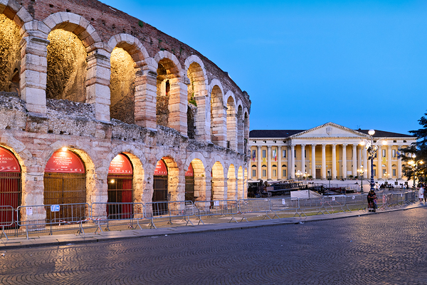 Verona Veneto Italy. The Verona Arena - Roman Amphitheatre and the Town Hall Print