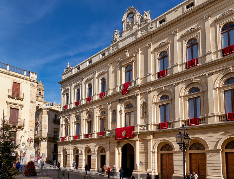 Visiting the town hall in caltagirone sicily italy  Print