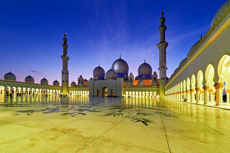 Visit to Sheikh Zayed Grand Mosque in Abu Dhabi at dusk  Print