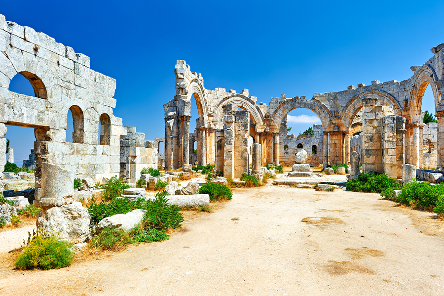 Ruins of Church of Saint Simeon Stylites in Syria on a clear day  Print