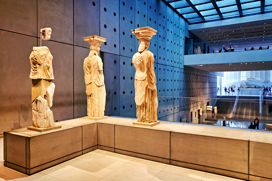 Caryatids on display at Acropolis Museum in Athens Greece  Print