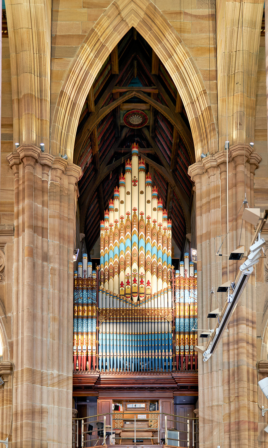 Grand pipe organ in St. Andrews Cathedral reaches high above  Print