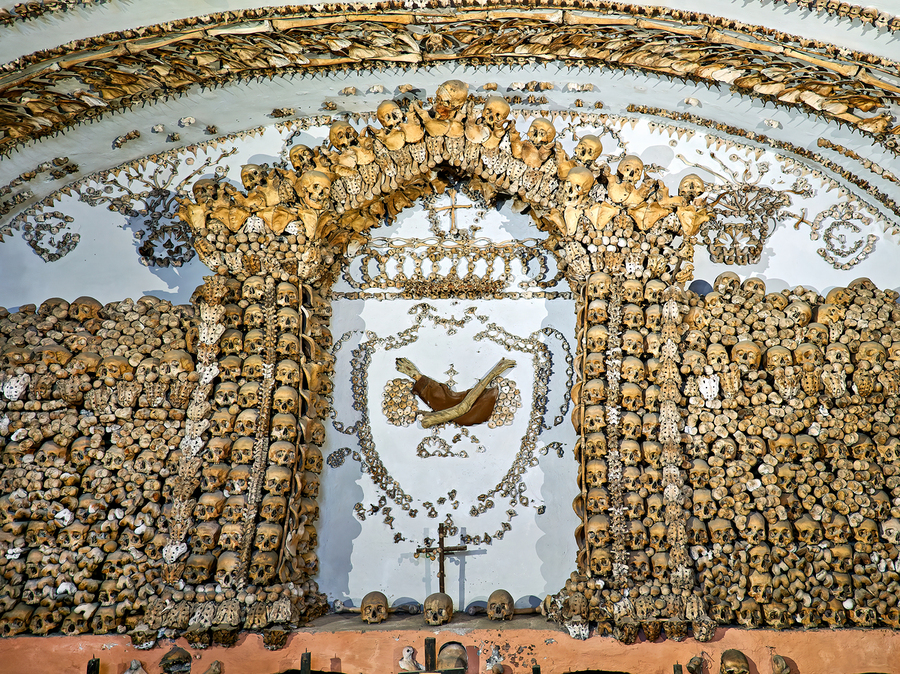 Capuchin Crypt in Rome shows skeletal art beneath a church in It  Print