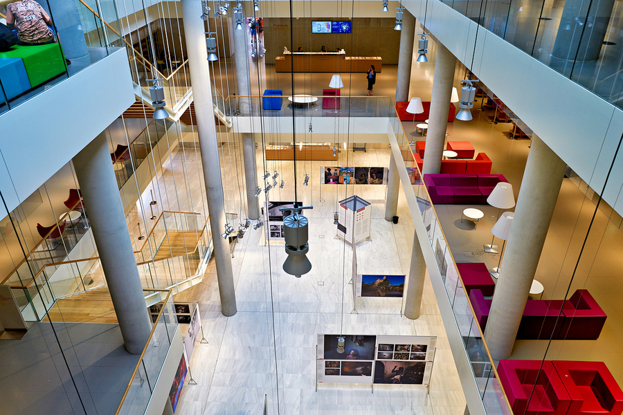 Visitors explore the Stavros Niarchos Foundation in Athens  Print