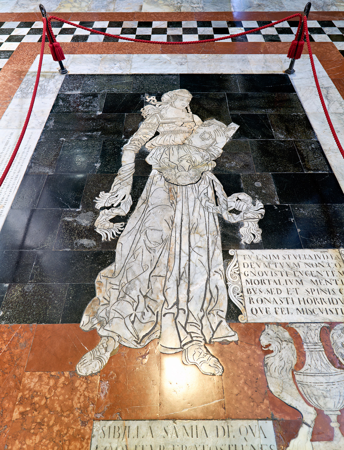 Marble mosaic floor in Siena Cathedral highlighting detail  Print