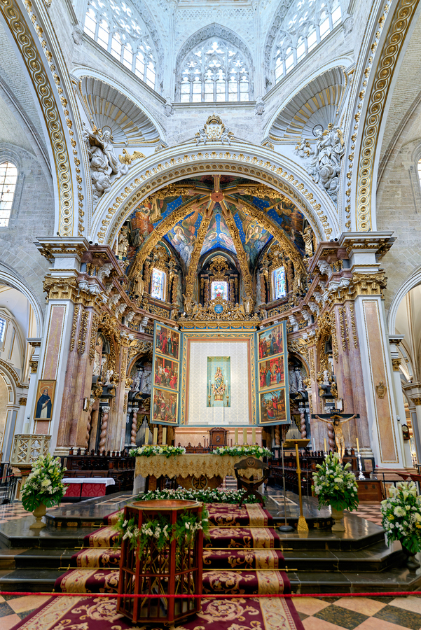 Valencia Cathedral features stunning architecture and altar deta  Print