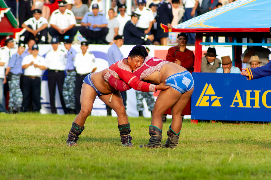 Wrestling games at Naadam festival in Ulaanbaatar Mongolia  Print