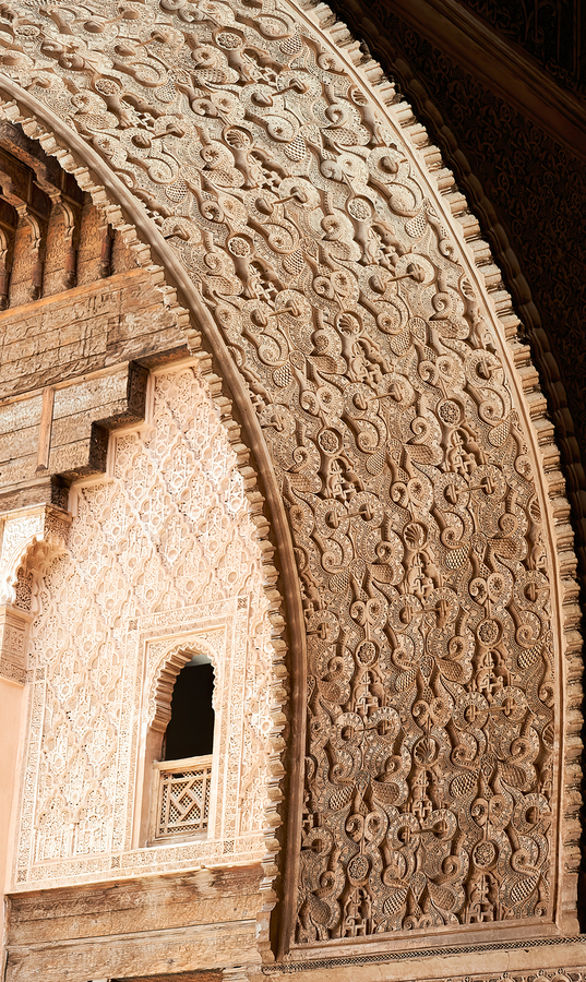 Madrasa Ben Youssef in Marrakesh shows detailed architectural de  Print