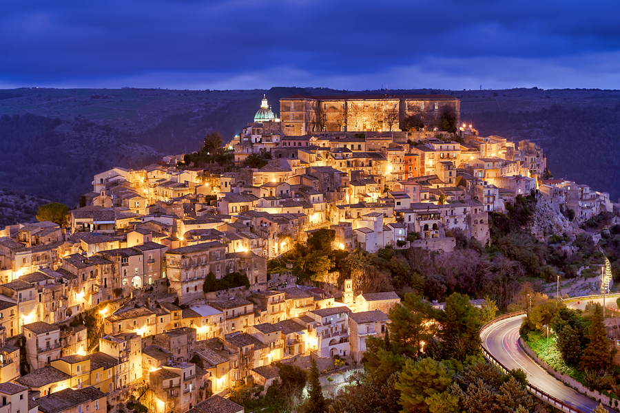 Panorama view of Ragusa Ibla old town during sunset in Sicily  Print