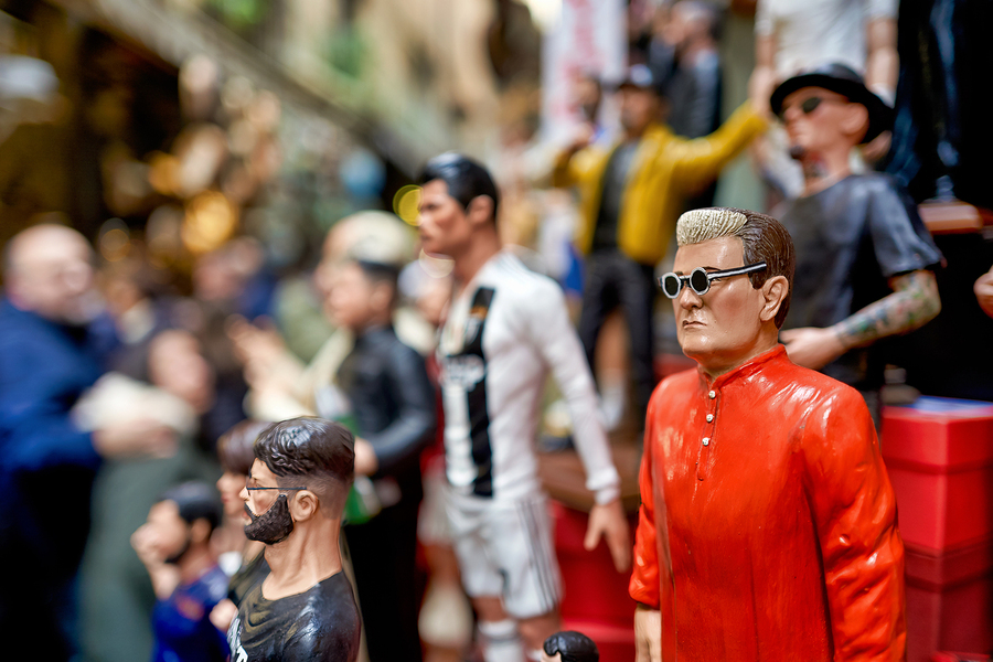 Statues of the Christmas Nativity Scene in Naple’s artisan wor  Print