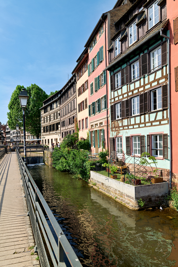Colorful houses on canal in Petit France district of Strasbourg  Print