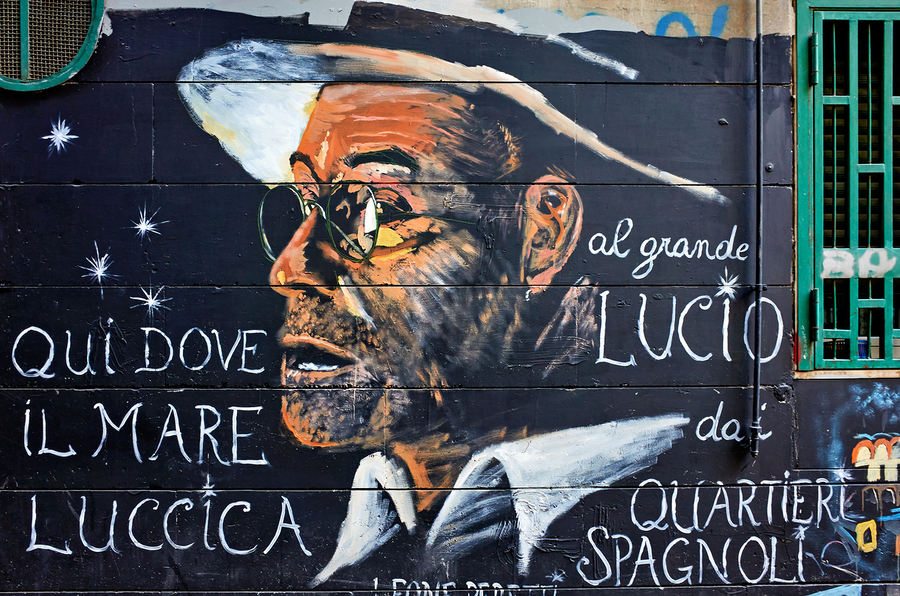 Mural of Lucio Dalla in Quartieri Spagnoli area of Naples Italy  Print
