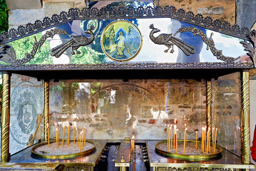 Votive candles at Church of Agioi Anargyroi in Athens Greece  Print