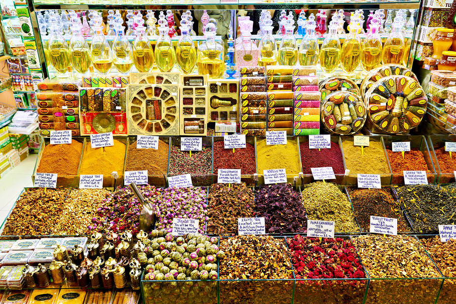 Discover many spices and oils in Istanbuls Grand Bazaar  Print