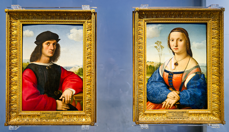 Portraits of angelo doni and maddalena doni in uffizi gallery  Print