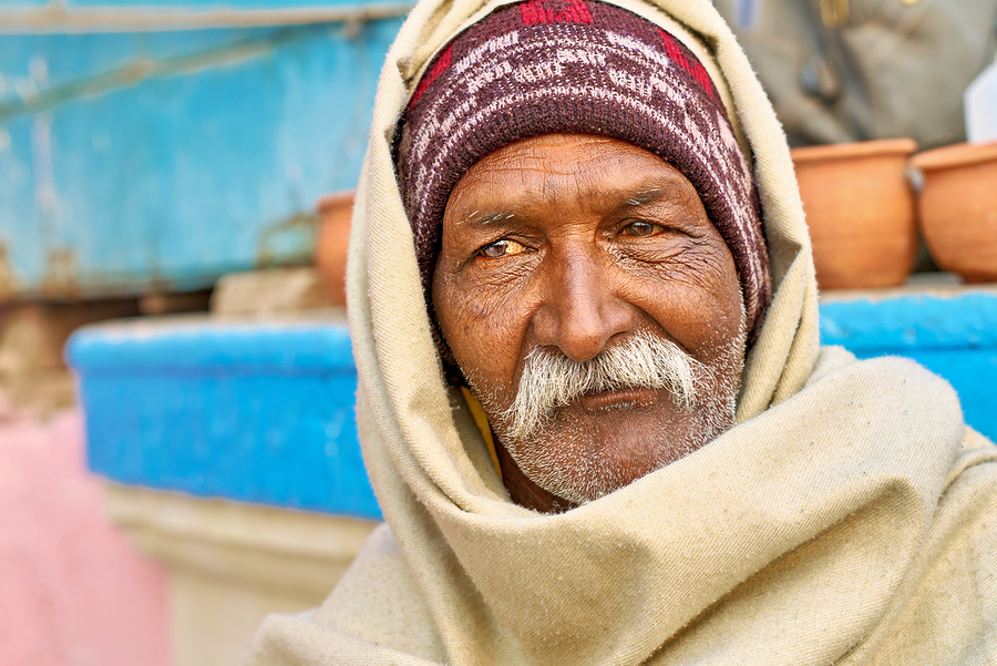 Portrait of an old man in Varanasi Uttar Pradesh India  Print