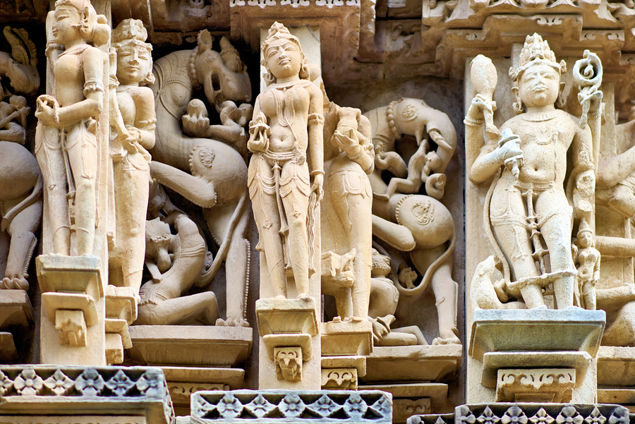 Hindu temples in Khajuraho show ancient art and carvings  Print