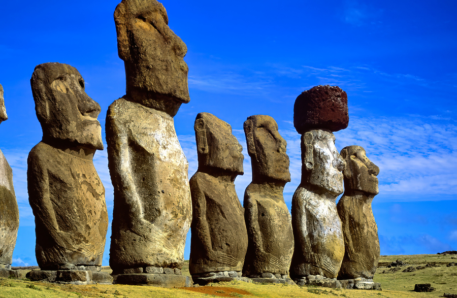 Row of Moai statues on Easter Island.  Print