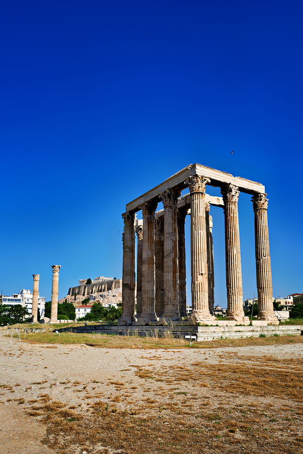 Temple of Olympian Zeus in Athens with Acropolis in background  Print