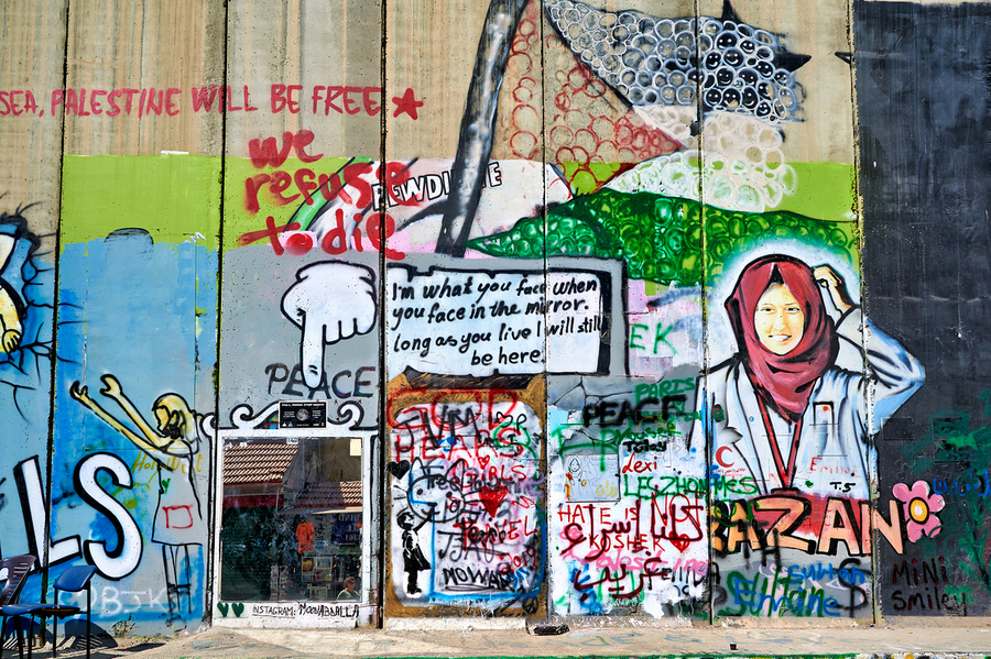 Wall murals in Bethlehem show art and messages in Jerusalem  Print
