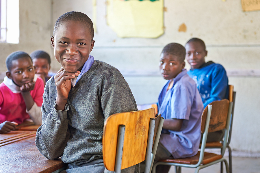 Portrait of student in classroom in Rundu Kavango Region of Nam  Print