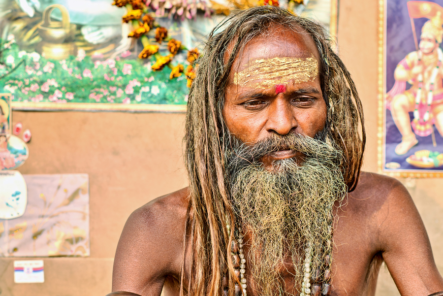 Sadhu in Varanasi Uttar Pradesh with long hair and beard  Print