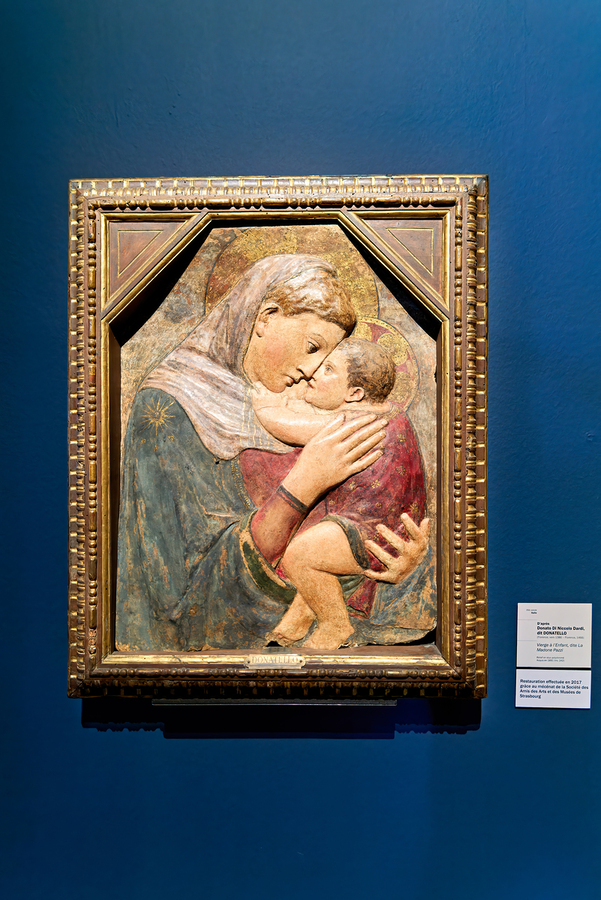 Visitors admire Madonna and Child sculpture by Donatello in muse  Print