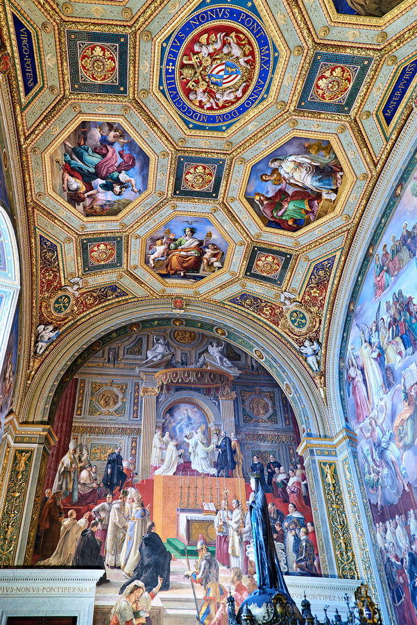 Exploring frescoes in the Raphael rooms at Vatican Museums  Print