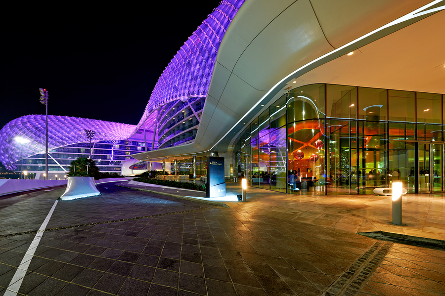 W Abu Dhabi Yas Island hotel entrance at night  Print