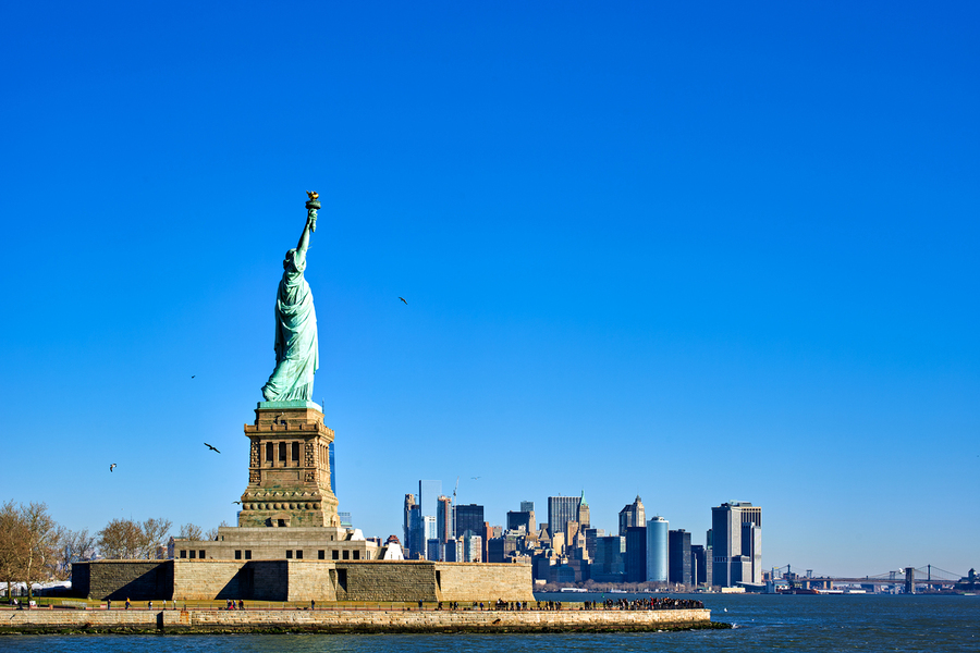 Statue of Liberty stands tall on Liberty Island in New York City  Print