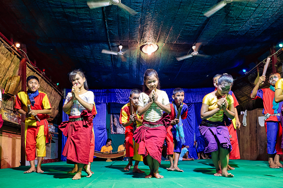 Children performing traditional Cambodian dance.  Print