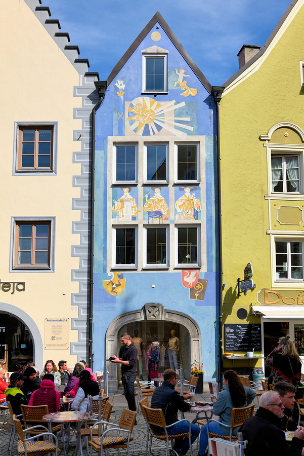 Relaxing at outdoor cafe in Fussen on the Romantic Road in Bavar  Print