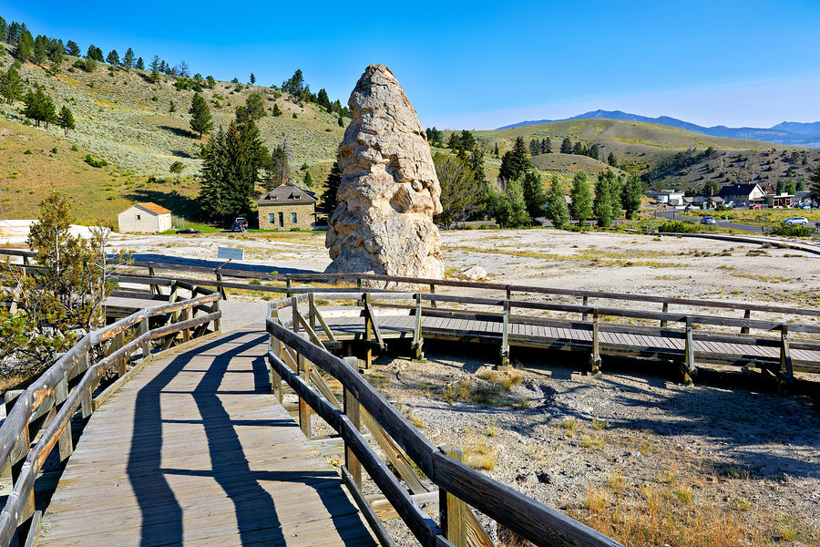 Exploring liberty cap in yellowstone national park usa  Print