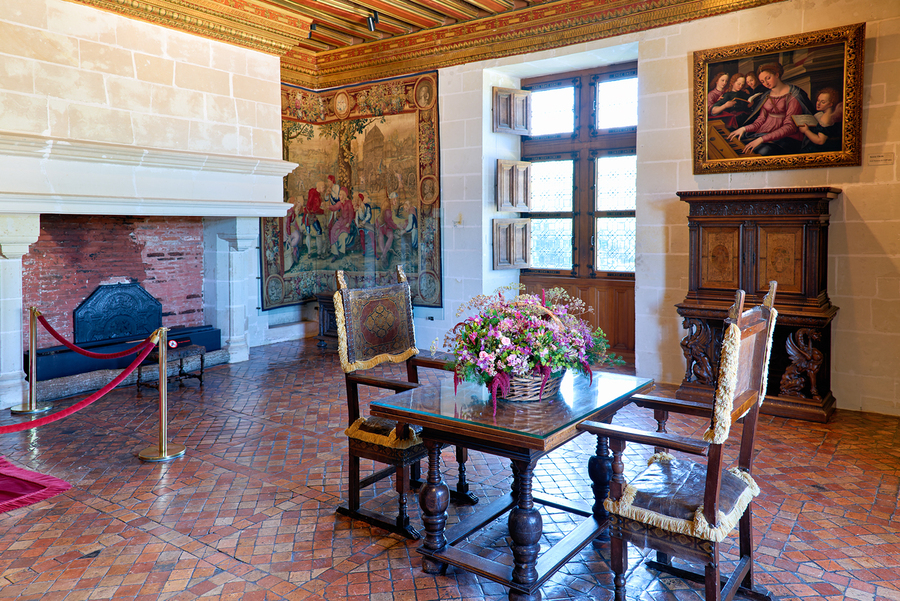 Interior of Chateau de Chenonceau in France with furniture and d  Print