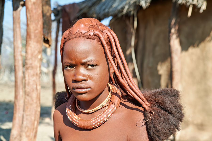 Traditional hair headdress of a woman in Himba village of Namibi  Print